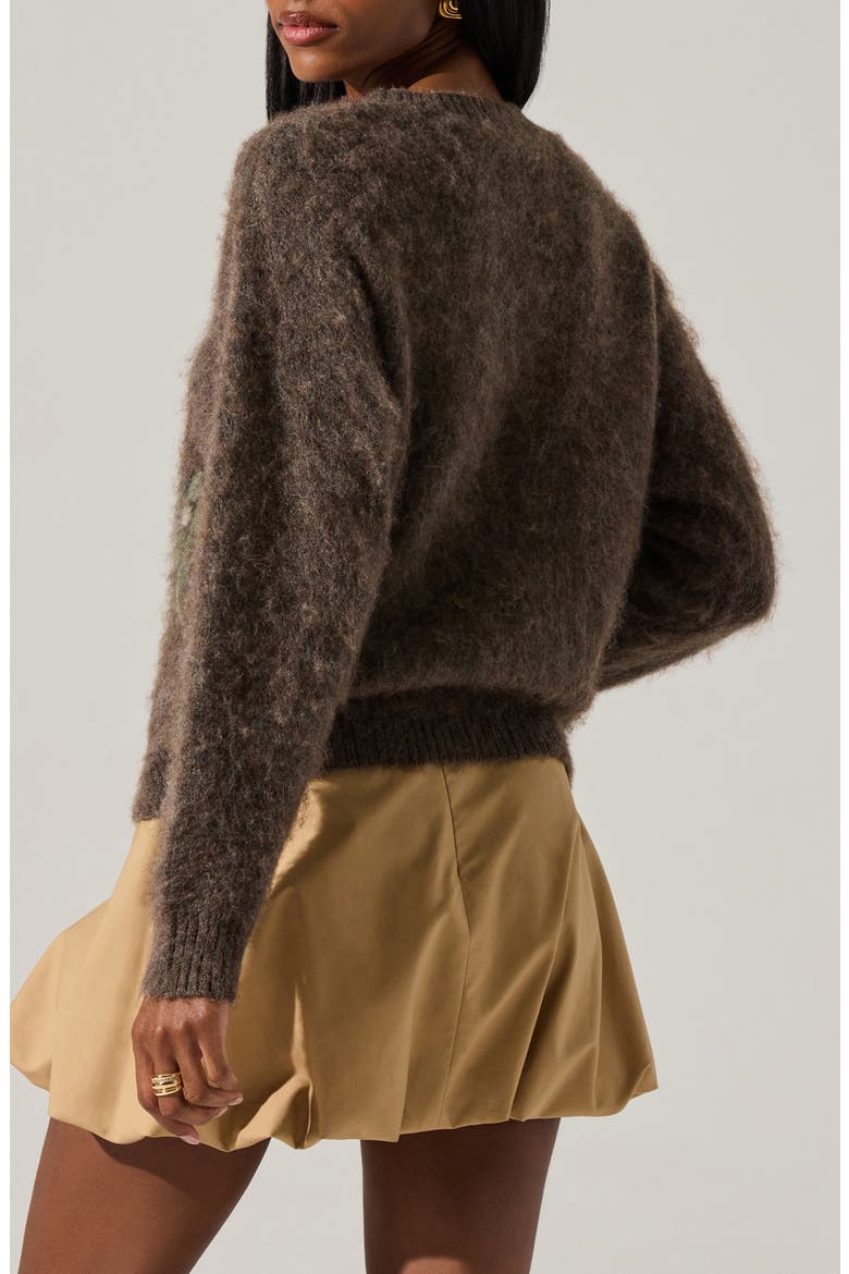 Conetta Floral Fuzzy Sweater, Alternate, color, BROWN GREEN FLORAL