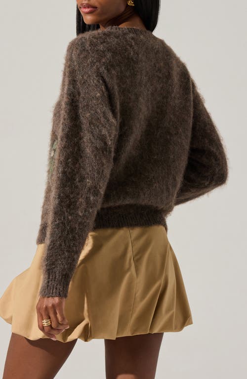 Astr The Label Conetta Floral Fuzzy Sweater In Brown
