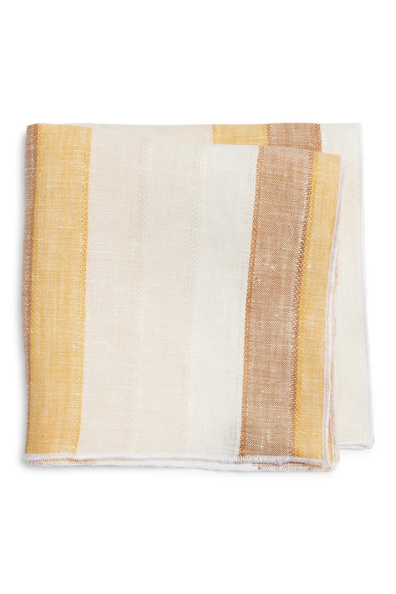 Stripe Linen Pocket Square, Main, color, GOLD