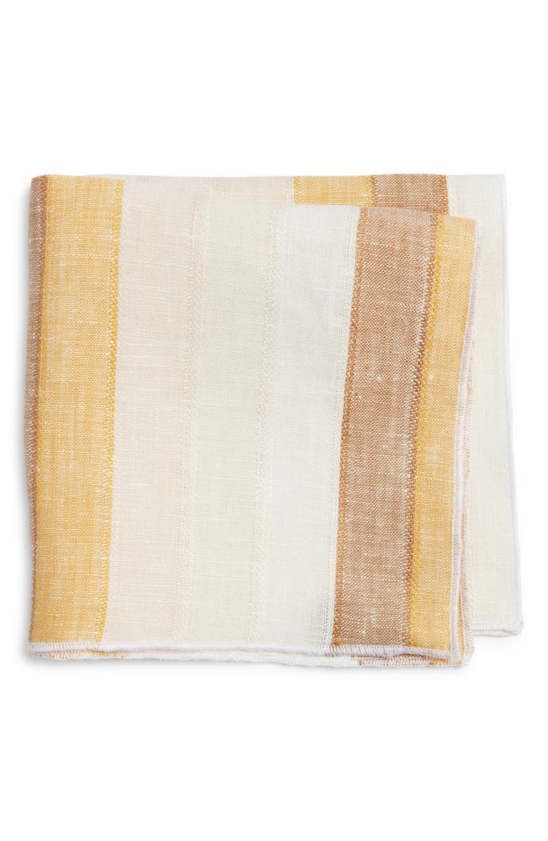 CLIFTON WILSON Stripe Linen Pocket Square, Main, color, Gold