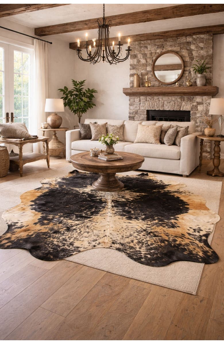 Rhacam Eco Hides Lazlo Black Speckled Cowhide Rug  7'8" × 5'11", Alternate, color, Black Speckled