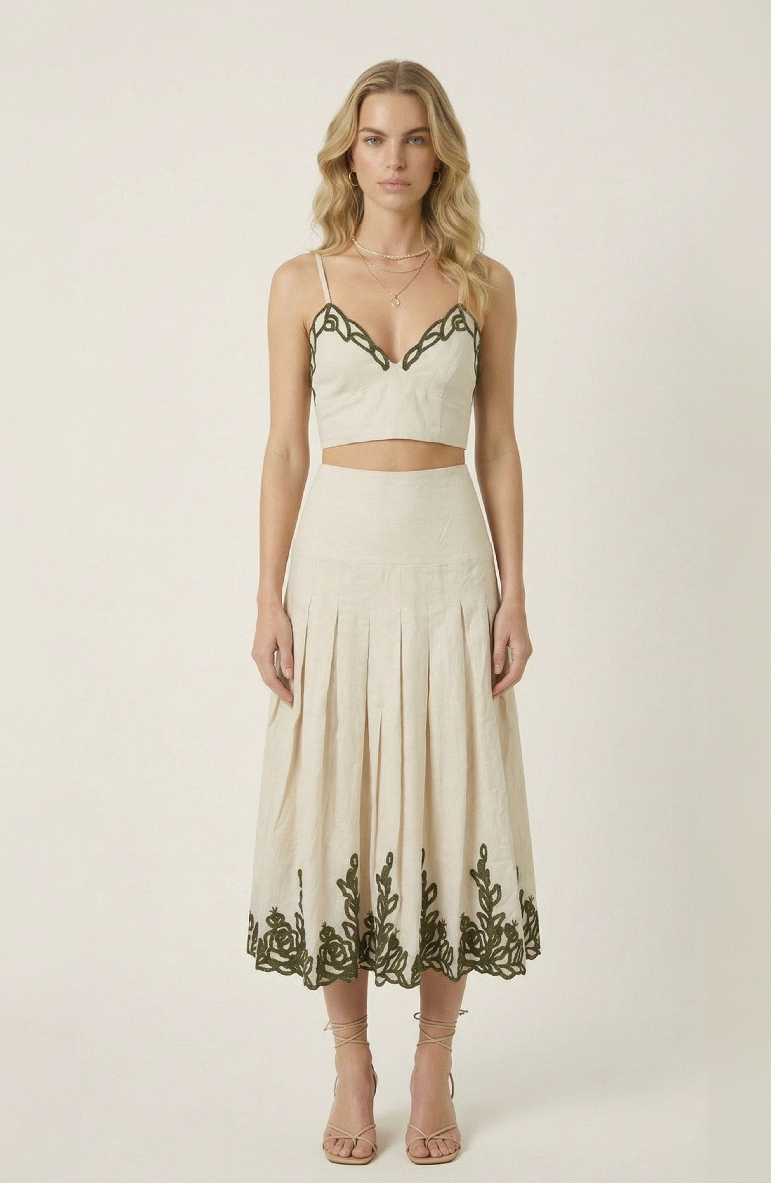 selected Ivory / Olive Embroidery