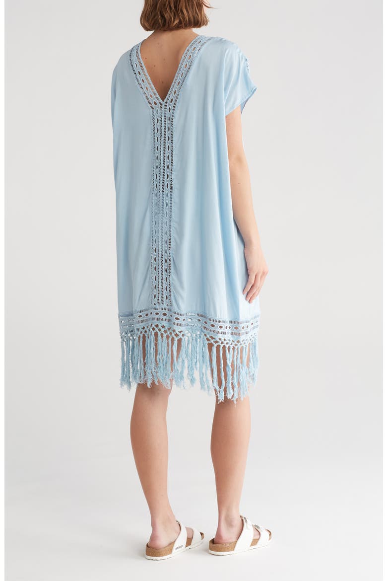 Crochet Fringe Short Dress, Alternate, color, BLUE