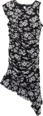 LOVE, NICKIE LEW Kids' Asymmetric Ruffle Stretch Mesh Party Dress