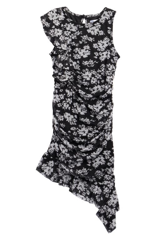 LOVE, NICKIE LEW Kids' Asymmetric Ruffle Stretch Mesh Party Dress in Black/Ivory  product