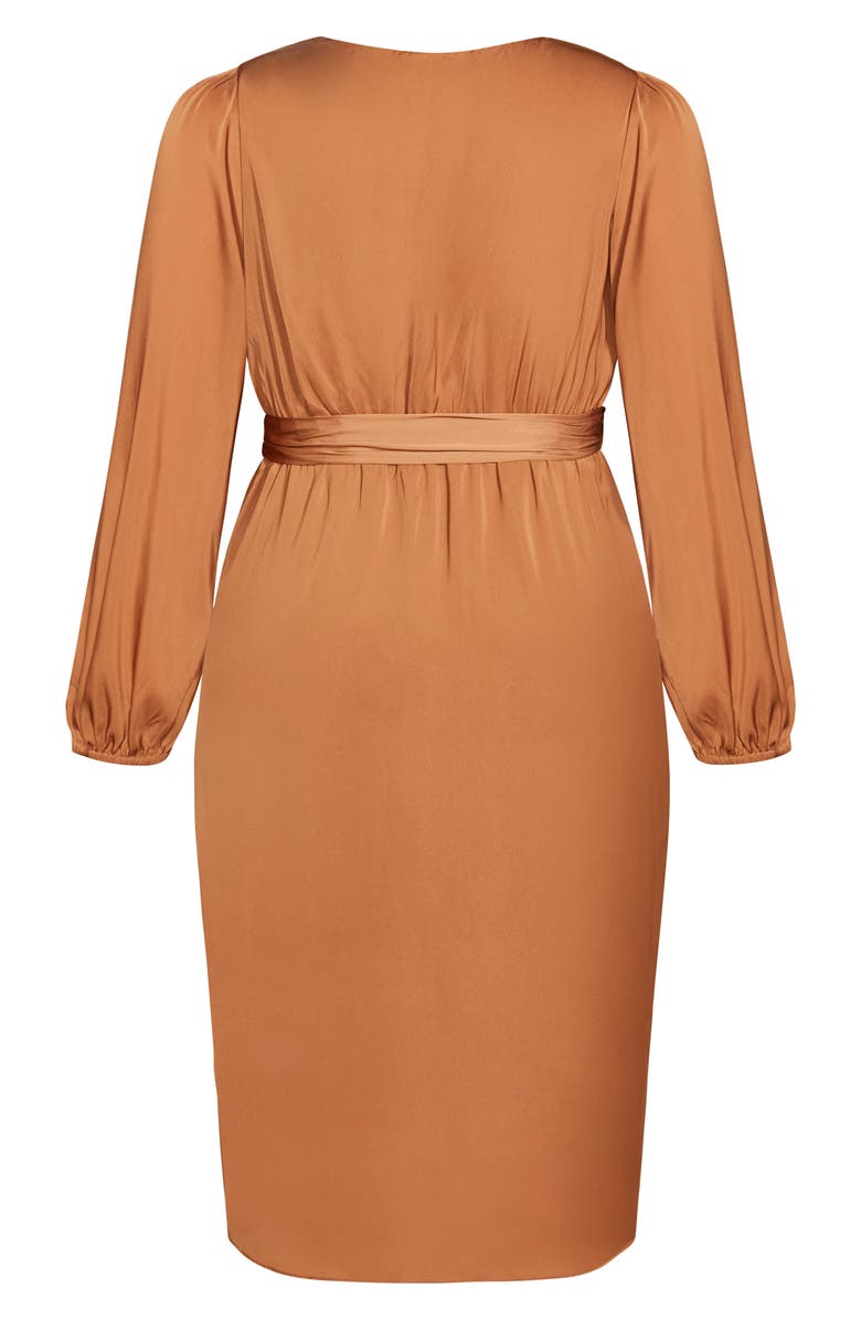 City Chic Opulent Faux Wrap Dress, Alternate, color, Gingerbread