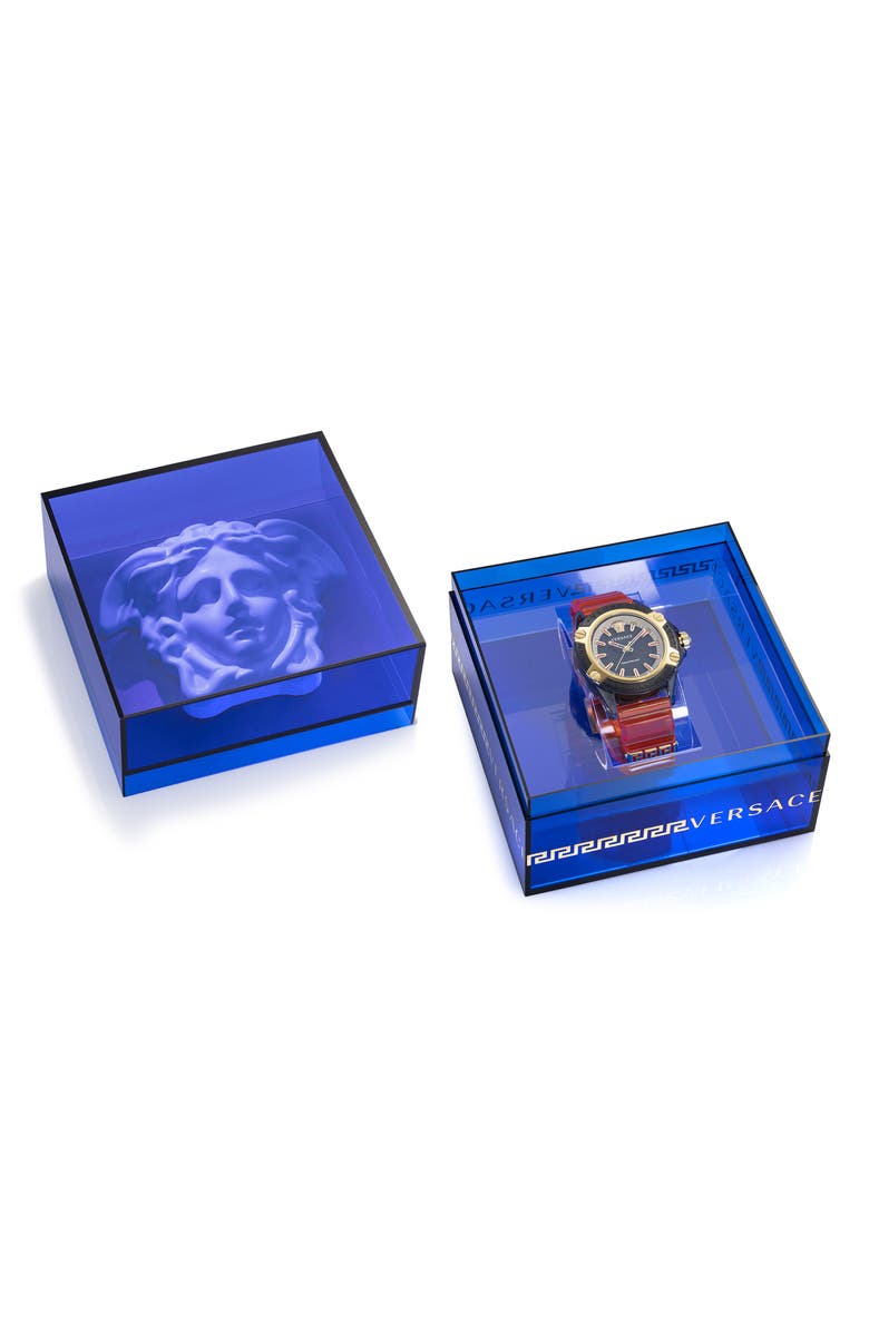 Versace Icon Active Silicone Strap Watch, 42mm, Alternate, color, Transparent Black