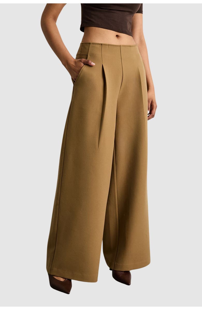 Warehouse Premium Wide Leg Tailored Trousers, Main, color, Beige