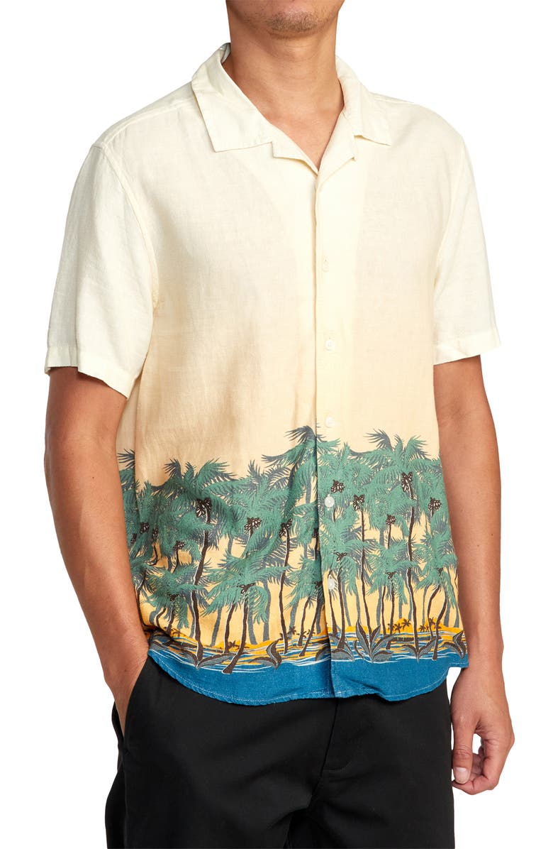 RVCA Wasted Palms Short Sleeve Linen Blend Button-Up Camp Shirt, Alternate, color, 