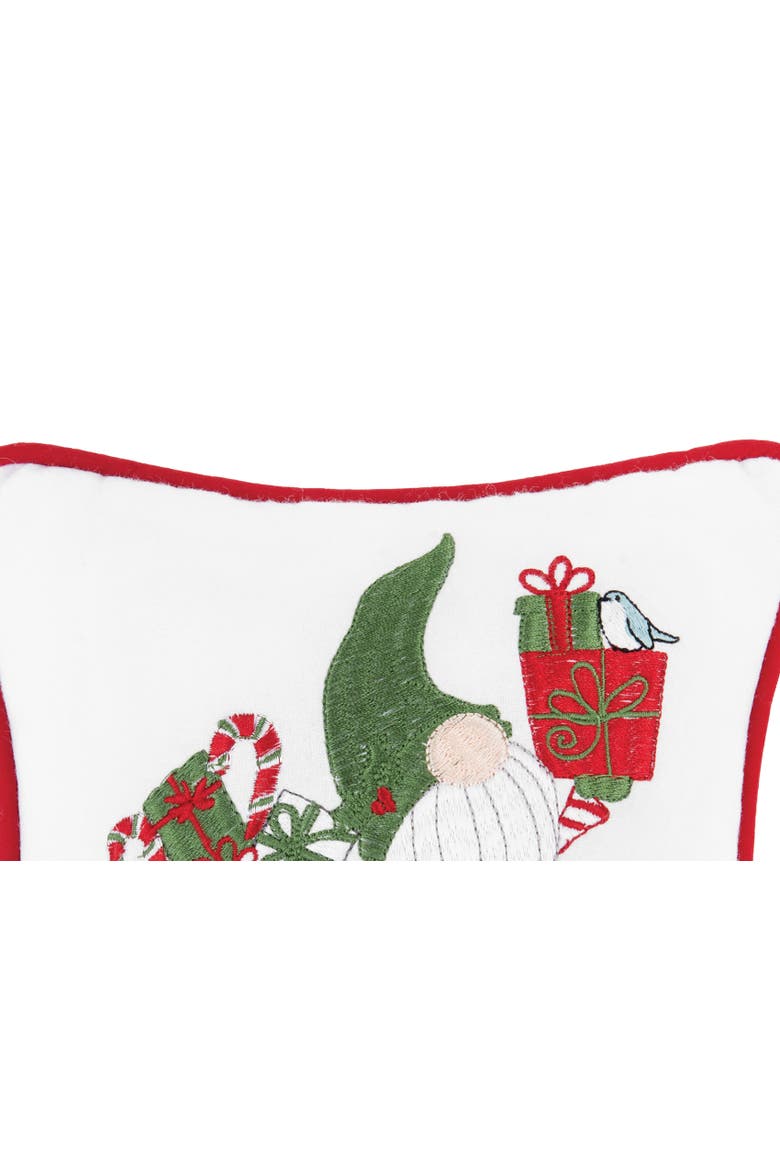 Gnome Presents Embroidered Cotton Small/Petite Accent Pillow, 8" x 8", Alternate, color, White