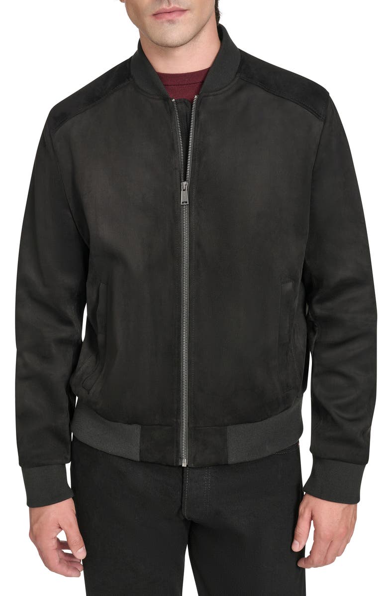 Cole Haan Signature Faux Suede Bomber Jacket, Main, color, Black