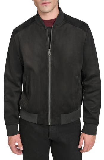 Cole Haan Signature Faux Suede Bomber Jacket In Black