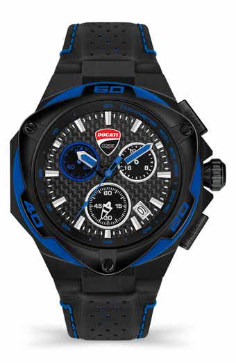 Ducati Corse Motore Tachymeter Quartz Leather Strap Watch, 49mm