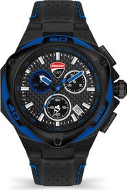 Ducati Corse Motore Tachymeter Quartz Leather Strap Watch, 49mm