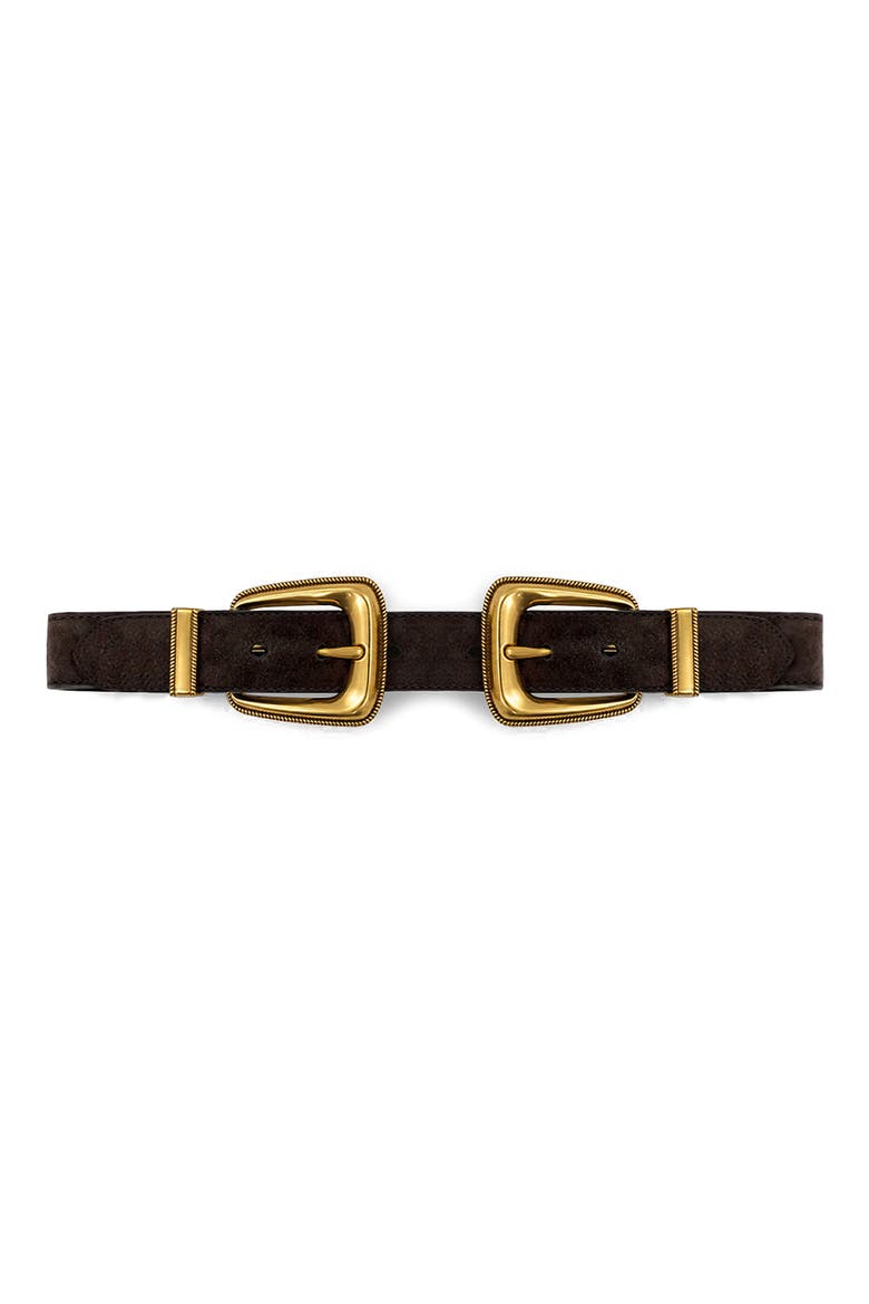 Arch Suede Double Buckle Belt, Main, color, ESPRESSO