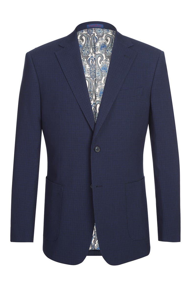 Miniature Plaid Navy Stretch Mélange Suit, Alternate, color, BLACK/ BLUE