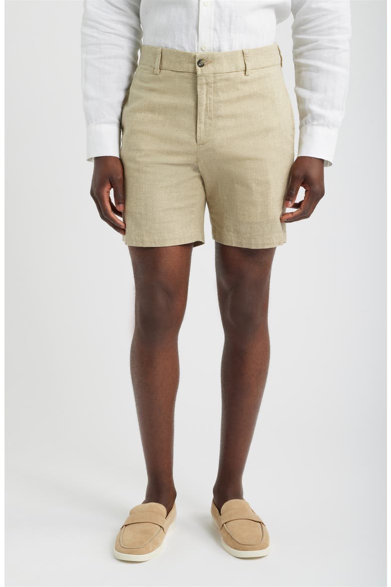 Solid Linen Look Flat Front Cotton Shorts, Main, color, TAN