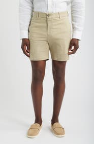 Berle Solid Linen Look Flat Front Cotton Shorts