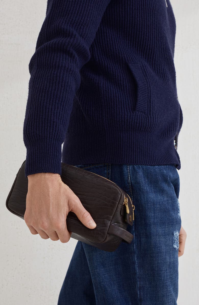 Brunello Cucinelli Grain leather beauty case, Alternate, color, Brown