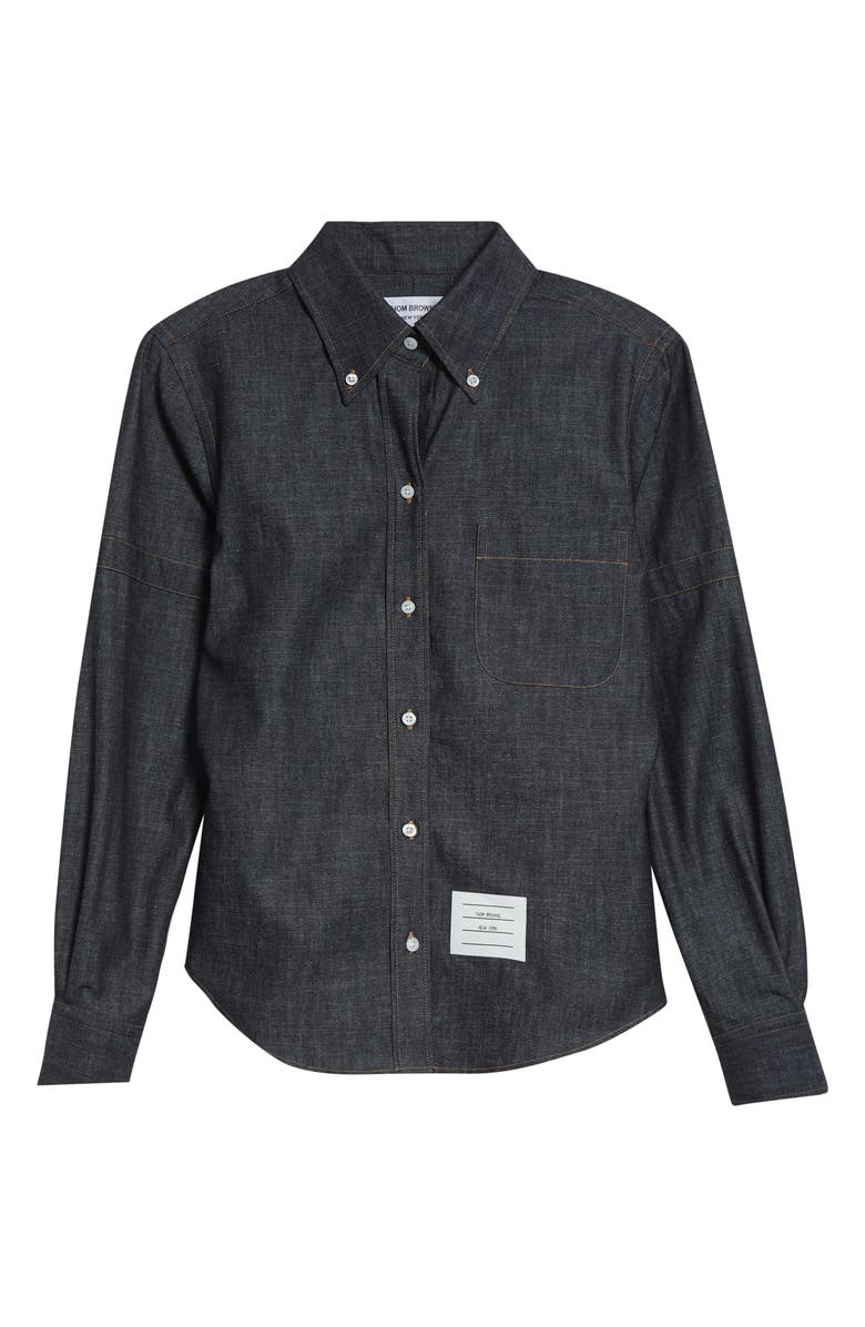 Thom Browne Denim Button-Down Shirt, Main, color, Navy