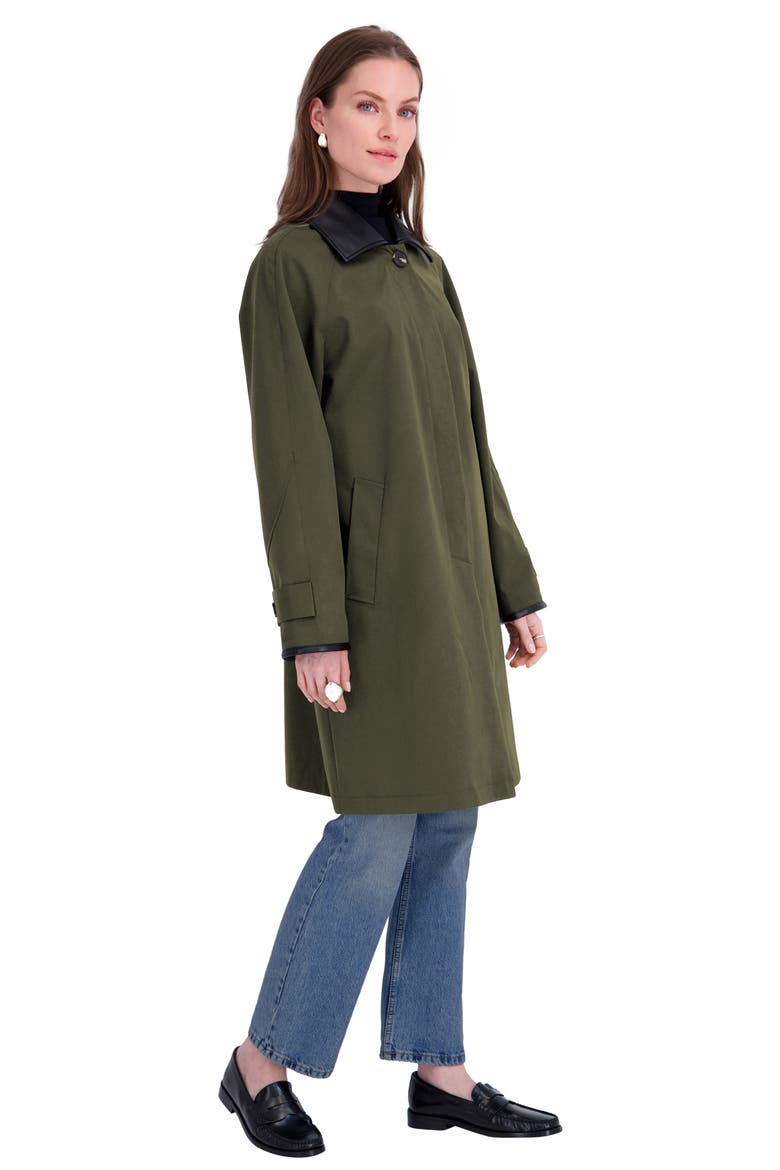 Ingrid Faux Leather Trim Rain Coat, Alternate, color, OLI