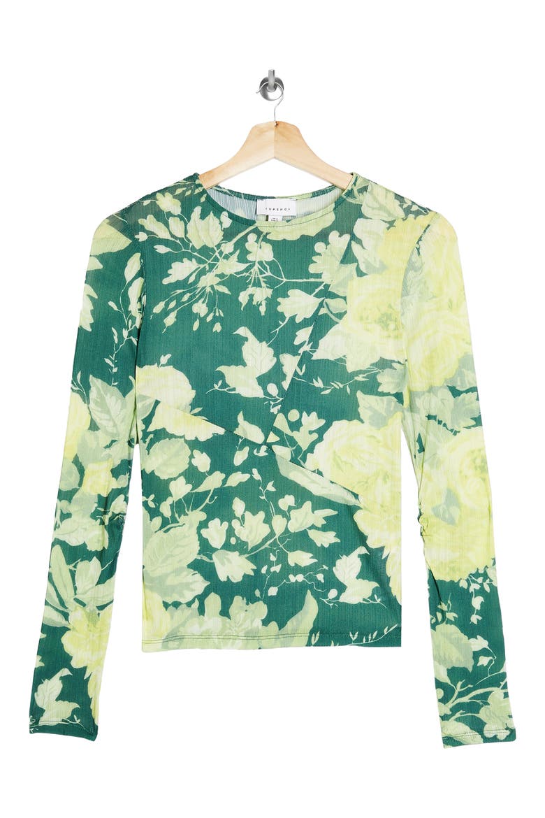 Floral Print Mesh Top, Alternate, color, GREEN