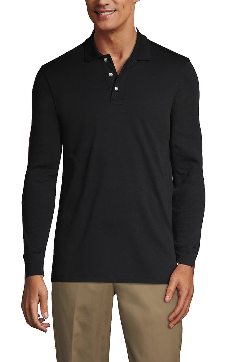 Lands' End School Uniform  Long Sleeve Interlock Polo Shirt, Main, color, Black