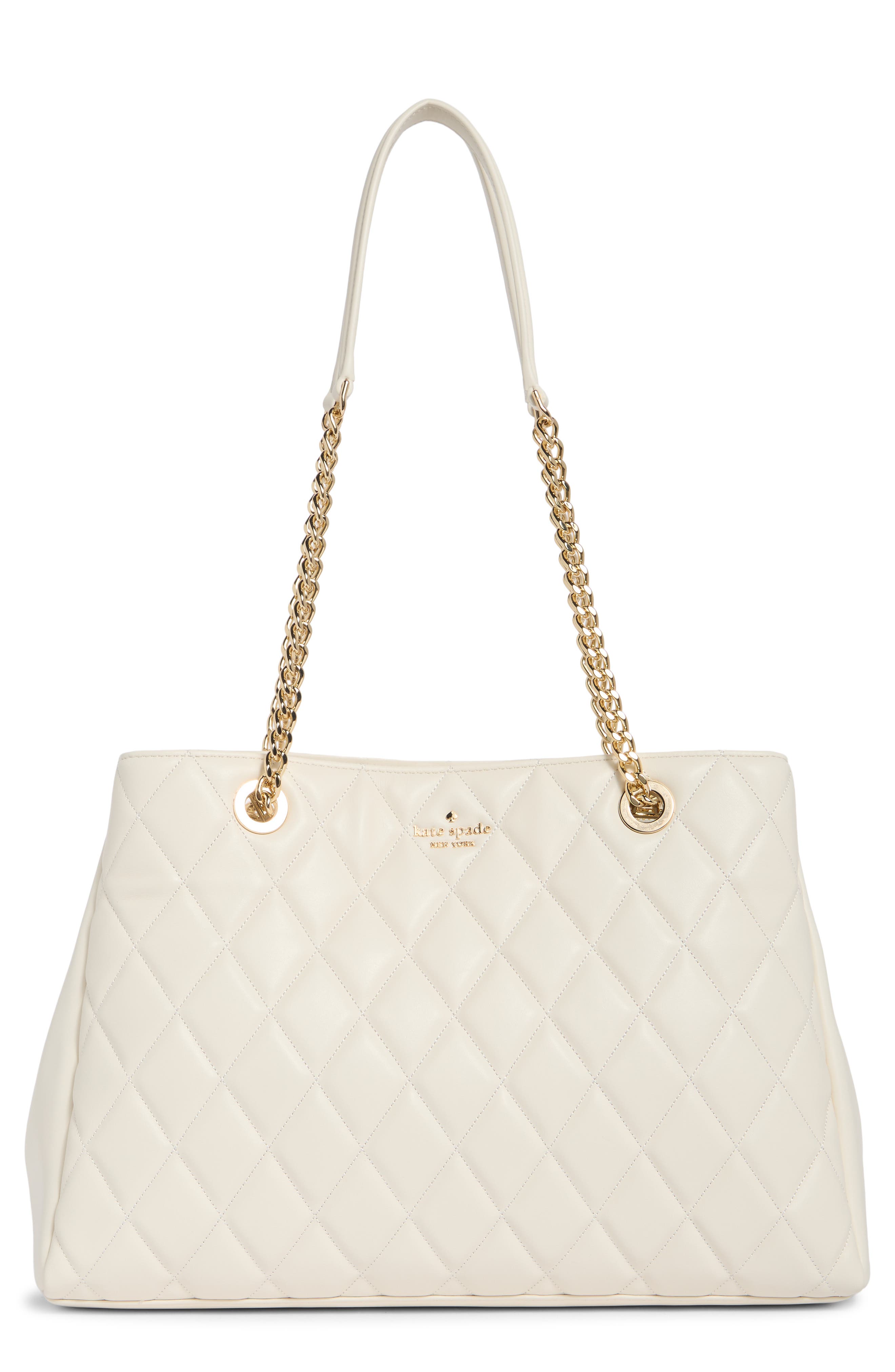 Carey Medium Quilted Leather Tote, Main, color, MERINGUE
