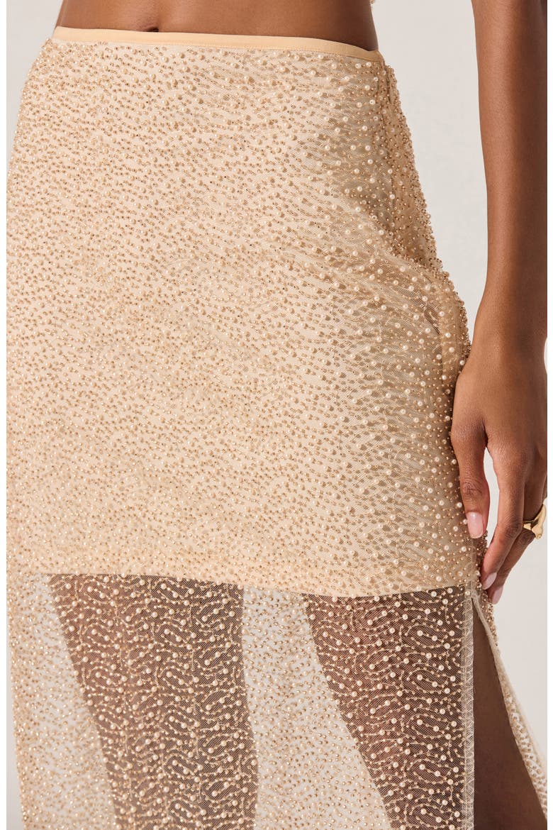 Messina Beaded Faux Pearl Midi Skirt, Alternate, color, CHAMPAGNE