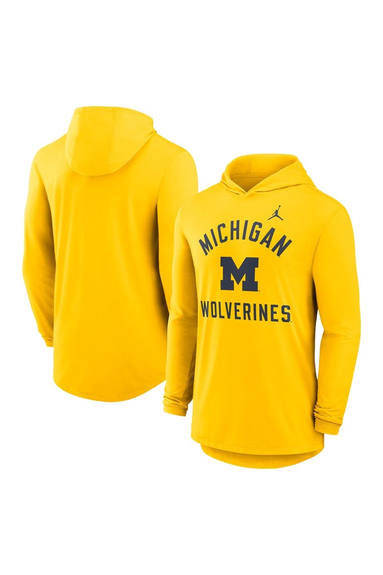 Men's Jordan Brand Maize Michigan Wolverines Classic Arch Tri-Blend Dri-FIT Long Sleeve Hoodie T-Shirt, Main, color, Maize