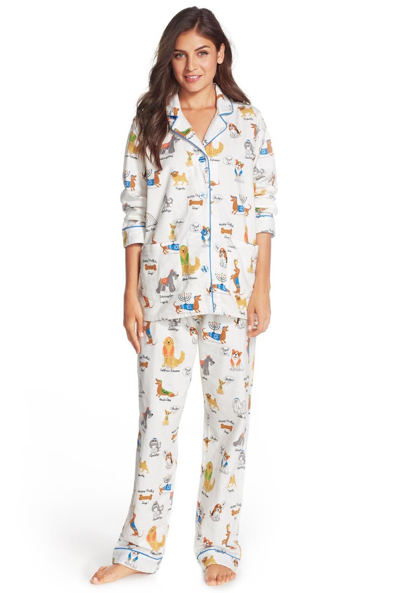 Print Flannel Pajamas, Main, color, ECRU HANNUKA