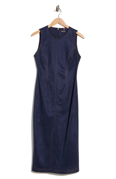 Sleeveless Faux Suede Sheath Midi Dress