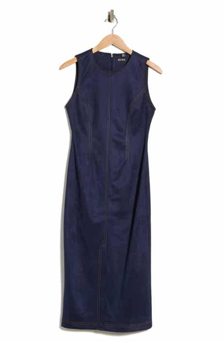 Sleeveless Faux Suede Sheath Midi Dress