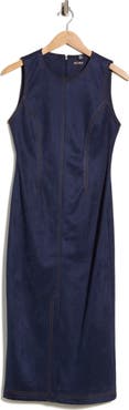 BCBG Sleeveless Faux Suede Sheath Midi Dress