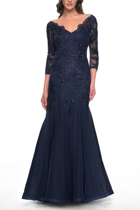 Mermaid Tulle and Lace Dress with Scallop Detailed Neckline