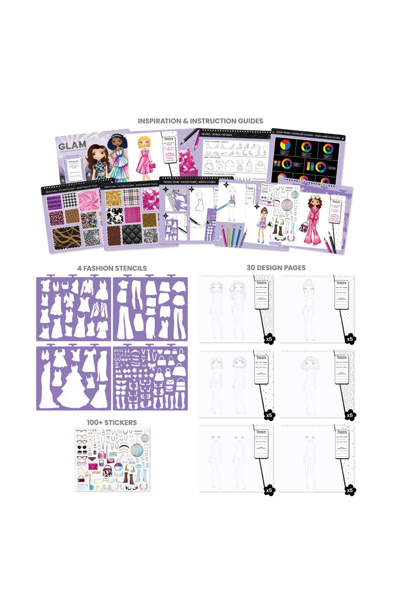Fashion Angels Glam Fashion Design Sketch Set Pad, Kids 6+, Alternate, color, Multicolored