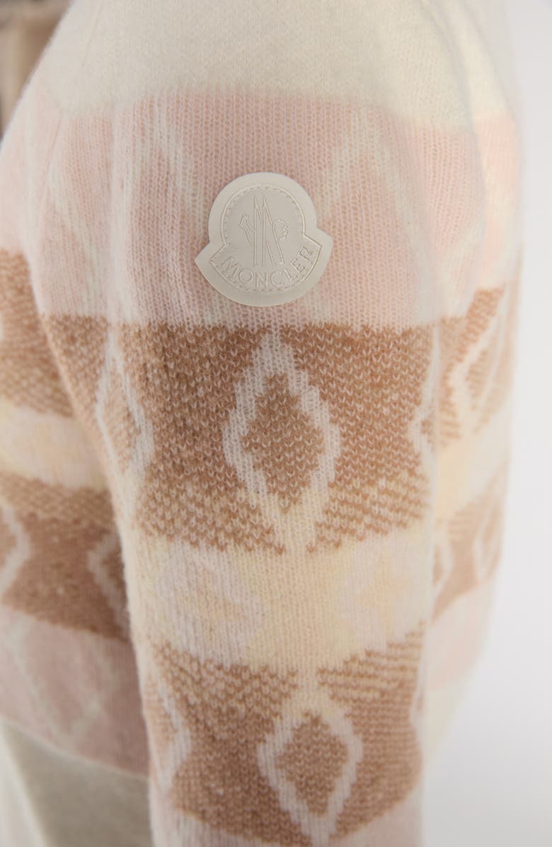 Moncler Jacquard Virgin Wool V-Neck Sweater, Alternate, color, Silk White