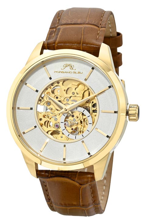 Cassius Automatic Leather Strap Watch, 45mm