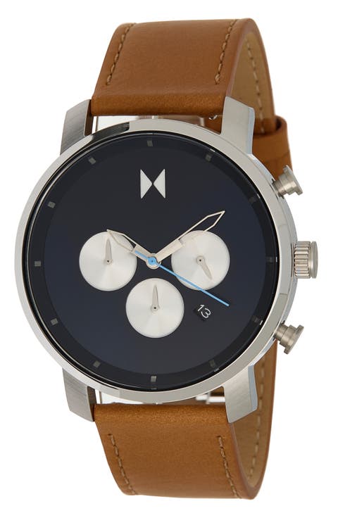 Chrono Leather Strap Watch, 45mm