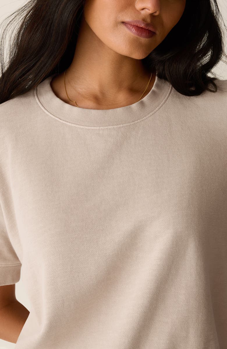 Eileen Fisher Short Sleeve Organic Cotton Terry Sweatshirt, Alternate, color, Wheat