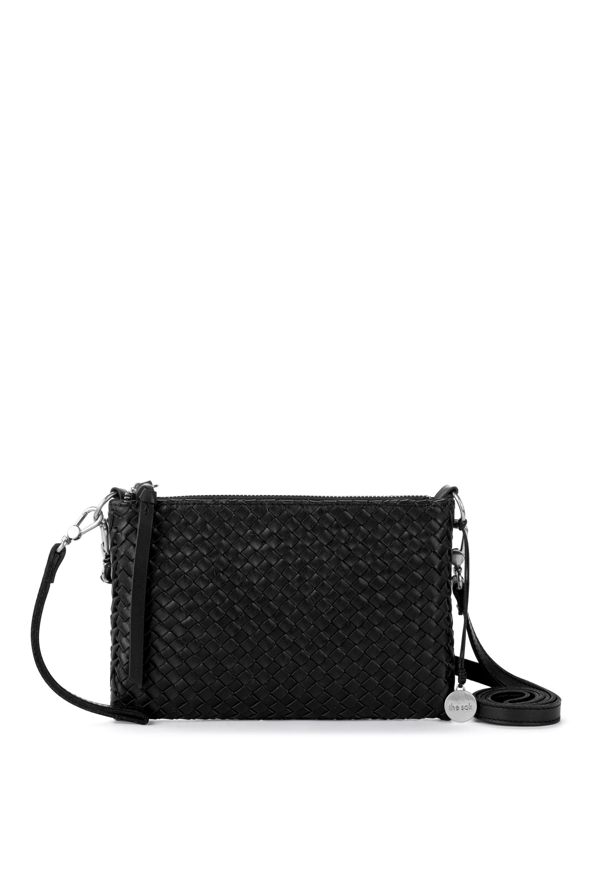 Vita Hand Woven Leather Crossbody Wristlet, Alternate, color, Black Woven