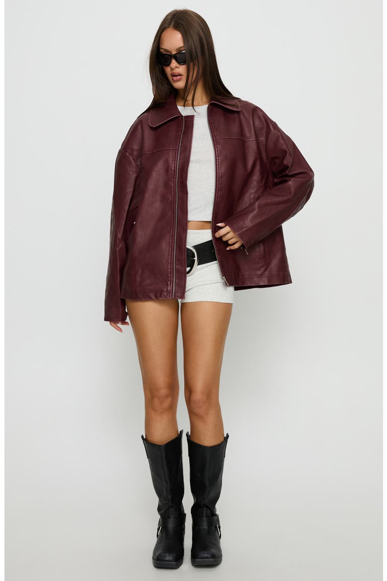 Napolean Faux Leather Jacket, Alternate, color, BURGUNDY