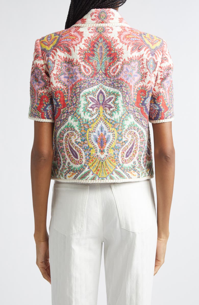 Etro Paisley Short Sleeve Crop Jacket, Alternate, color, Print On White Base