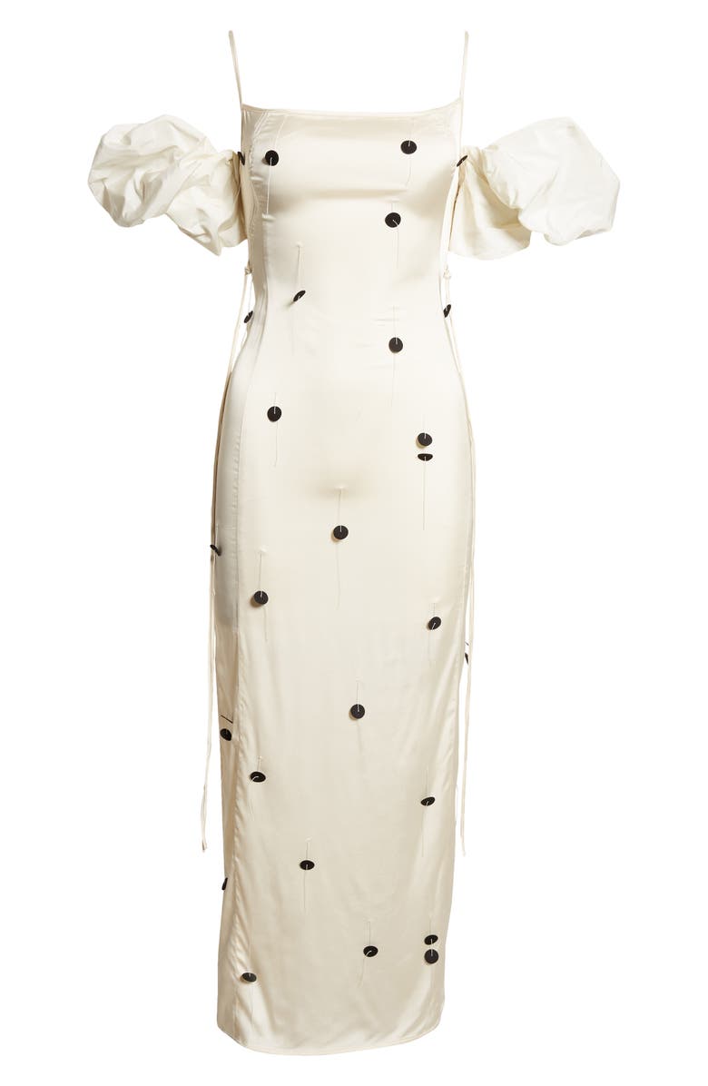 Jacquemus Le Robe Chouchou Embroidered Polka Dot Dress with Detachable Sleeves, Alternate, color,