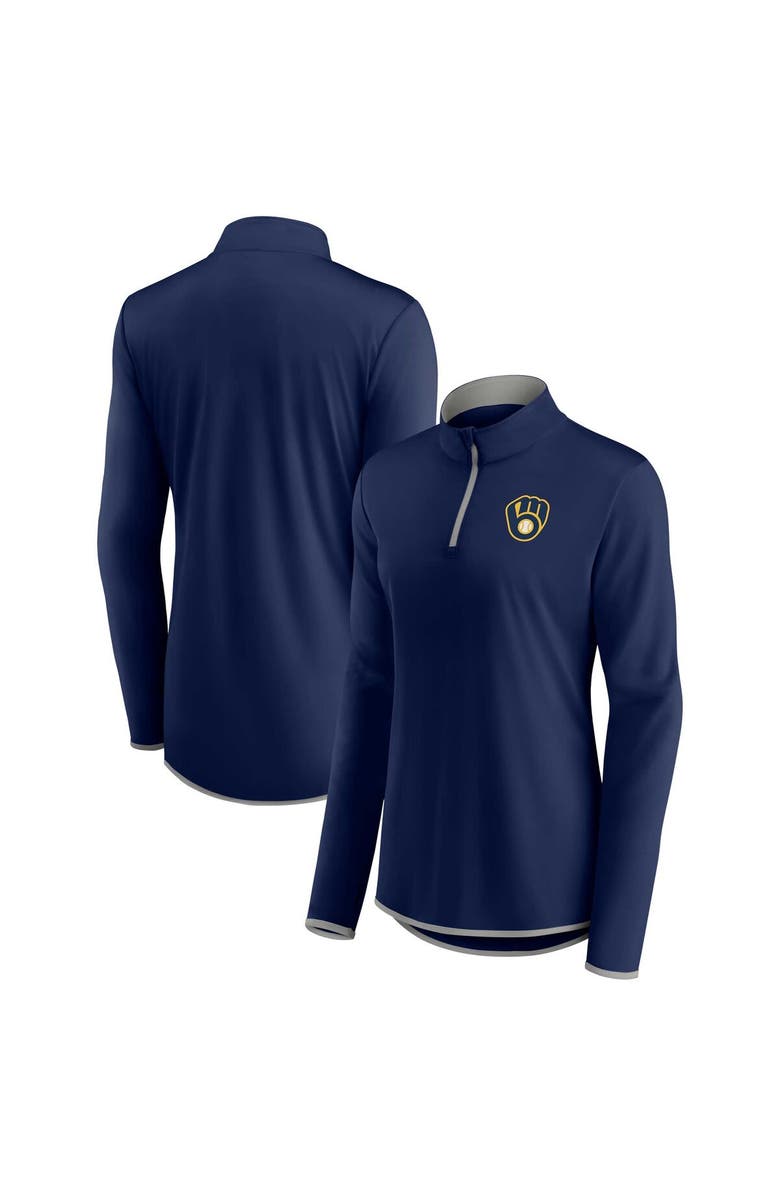 FANATICS Women's Fanatics Branded Navy Milwaukee Brewers Corner Quarter-Zip Top, Main, color, 