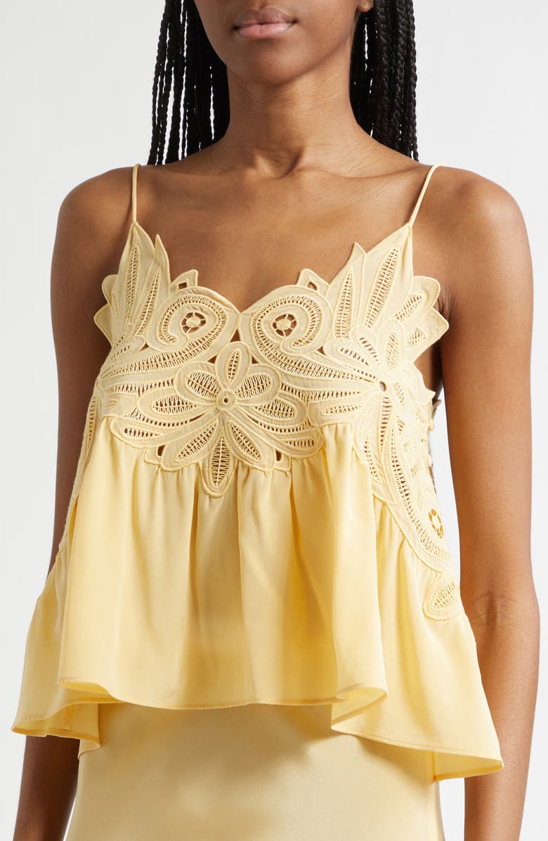 Ulla Johnson Rosie Lace Appliqué Silk Tank, Alternate, color, Dandelion
