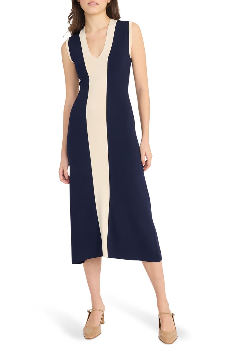 Sleeveless Midi Dress, Main, color, EVENING BLUE/ WHITE SMOKE