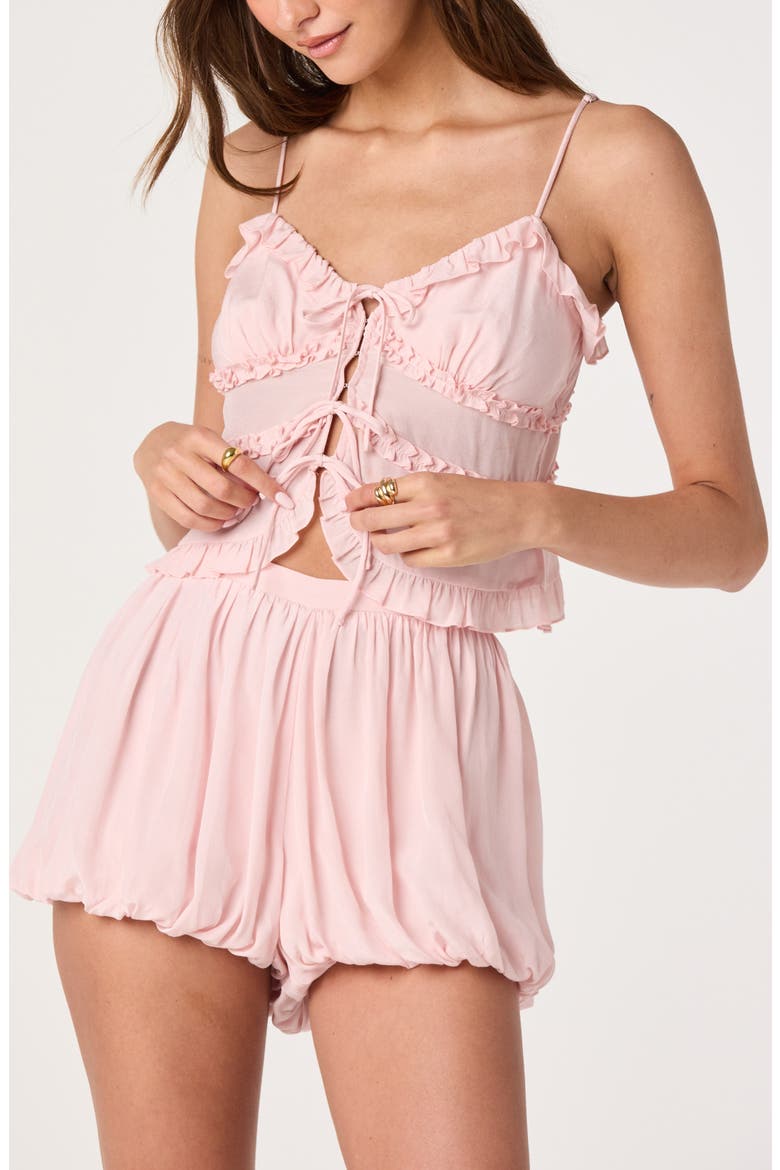 Kailey Tie Front Ruffle Trim Top, Alternate, color, BLUSH
