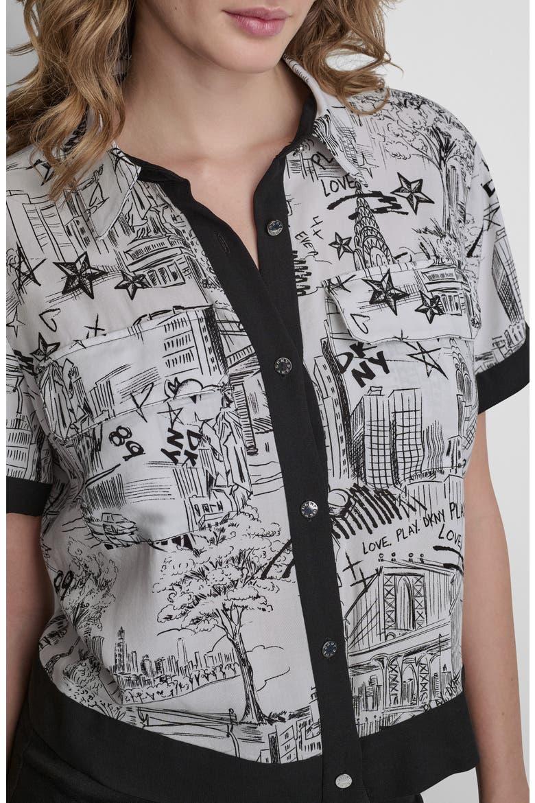 Print Short Sleeve Button-Up Shirt, Alternate, color, NEW YORK TOILE WHITE