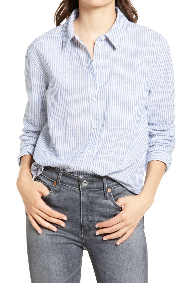 Stripe Dobby Shirt, Main, color, BLUE- WHITE CARPENTER STRIPE